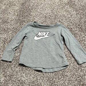 Nike Kids Long Sleeve Heather Gray Tee with White Logo